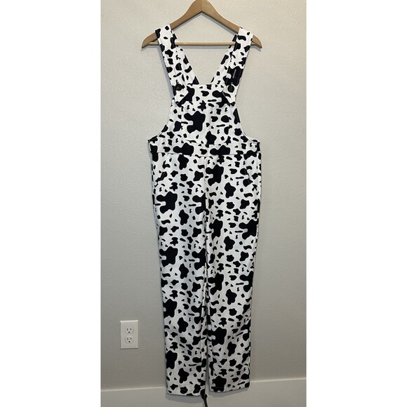 Cow Print Overalls Jumpsuit Cowveralls Black White SHEIN Size XS Or US 2 - Picture 1 of 9